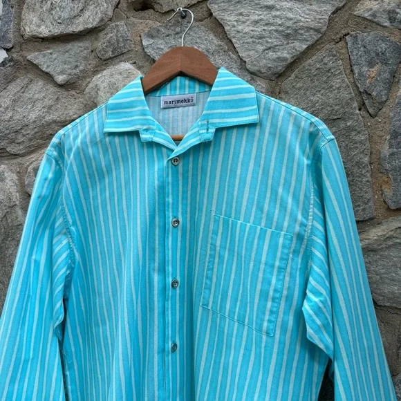 Vintage Marimekko Jokapoika 90s Striped Classic Button Down Shirt - Picture 2 of 7